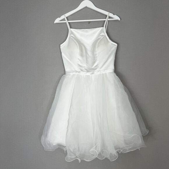 Morilee Satin Tulle Mini Dress Womens 4 White Fit & Flare Bridal Cocktail Formal - Picture 2 of 15